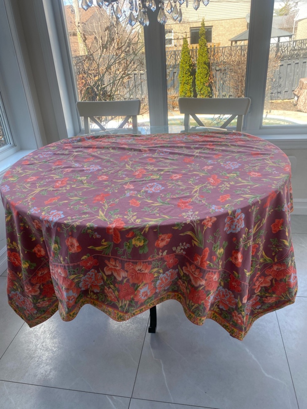 APRIL CORNELL 100% Cotton Square Floral Burgundy/Orange  Tablecloth. 49”X65”